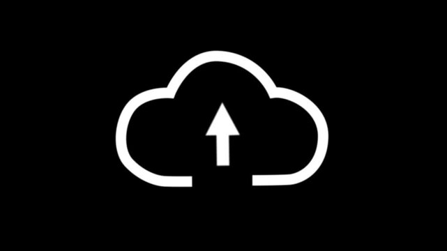 Minimalist white outline cloud upload icon on black background for seamless luma masking in tech-focused video projects.4k animation