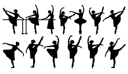 Ballet dancer silhouette vector set barre practice dance poses icons © MstNadiya