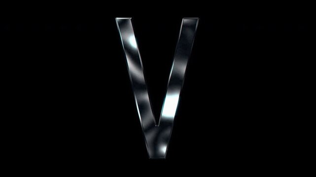 Silver metallic capital letters "V". Alpha channel. Seamless loop video