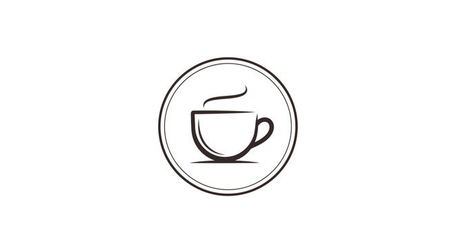 A simple line drawing of a steaming cup of coffee in a circle.