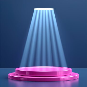 A bright spotlight shining down on a pink circular stage platform