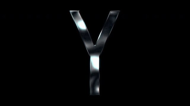 Silver metallic capital letters "Y". Alpha channel. Seamless loop video
