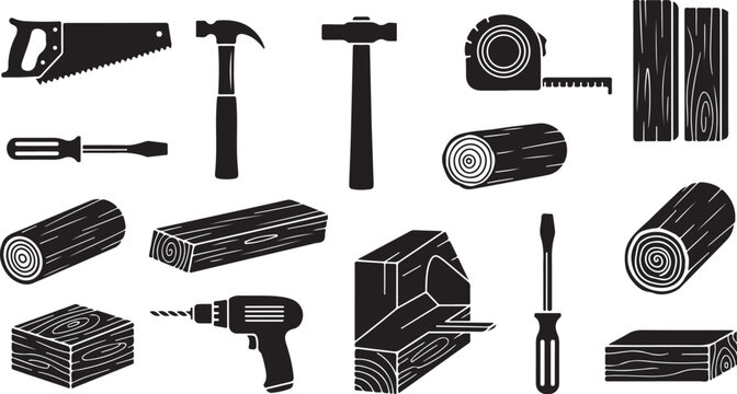 Collection of various carpentry tools and materials