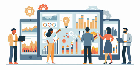 Obraz premium Team collaboration analyzing data and insights on multiple digital devices