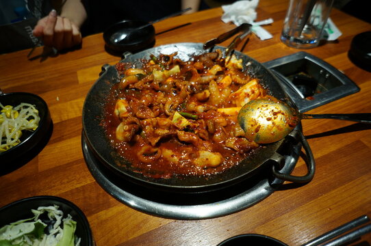 Jukkumi is a popular Korean dish made from small octopus stir-fried in a spicy gochujang-based sauce.