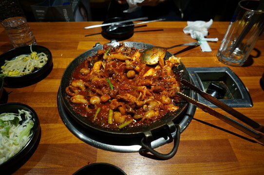 Jukkumi is a popular Korean dish made from small octopus stir-fried in a spicy gochujang-based sauce.