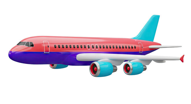 Cartoon-style airplane with red and blue fuselage