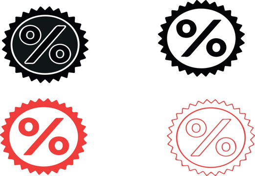Four variations of percentage icons on transparent background in 2x2 grid