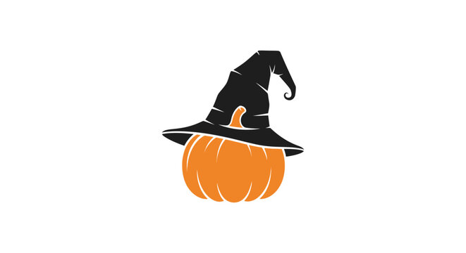 Halloween pumpkin with witch hat.