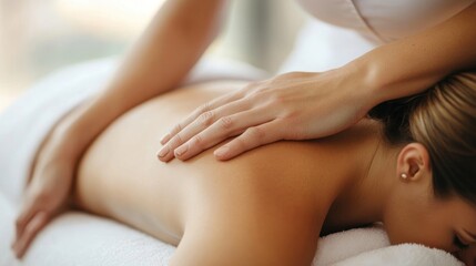 Naklejka premium Skilled therapist giving a shoulder and back massage to a client in a tranquil beauty studio