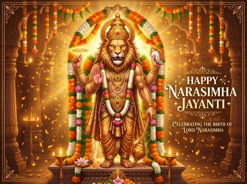 Divine celebration of Lord Vishnu Avtar Narasimha Jayanti festival symbolizing protection victory of good over evil devotion spirituality blessings