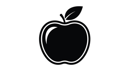 Simple black apple illustration with a leaf a striking silhouette © Soleman