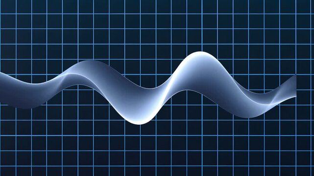 A smooth wave forms in a digital grid background with soft curves