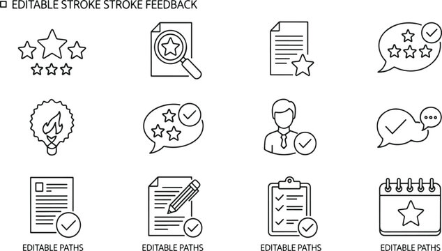 Collection of editable stroke feedback icons for presentation and design use