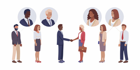 Diverse group of professionals exchanging greetings and networking at a business event © Asit