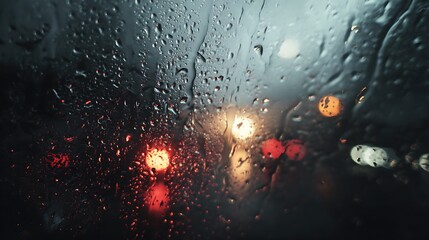 Obraz premium Rainy night traffic through window glass.