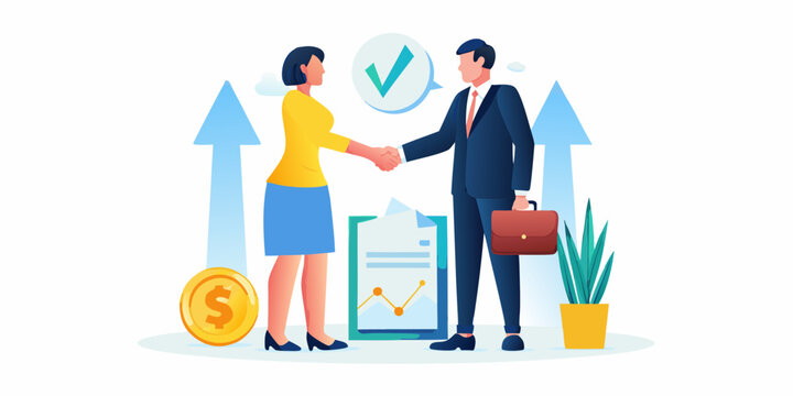 Business professionals shaking hands finalizing a successful agreement with positive results