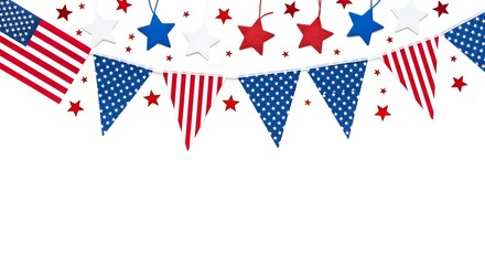 Fototapeta premium Patriotic american flag, stars and bunting border isolated on white background