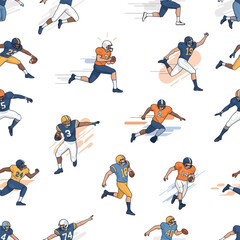 Fototapeta premium American Football Players Seamless Pattern - Action Sports Illustration