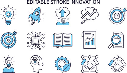Illustrations depicting various concepts of innovation and creativity in stroke style © Sadman Art