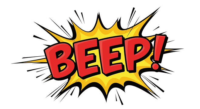 Beep comic sound effect in yellow and red explosion bubble.