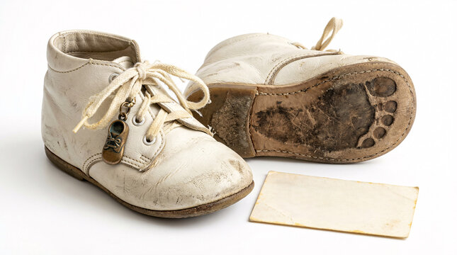 A pair of white moccasin shoes with a tag