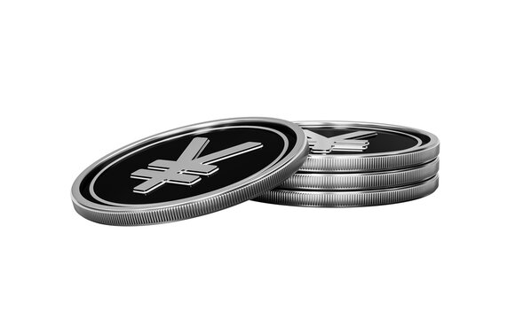 Gleaming silver Yen coins stacked, symbolizing Japanese economy wealth.
