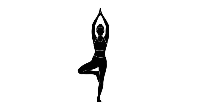 Woman in yoga tree pose standing.