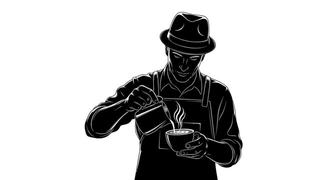 Man in hat holding coffee mug.