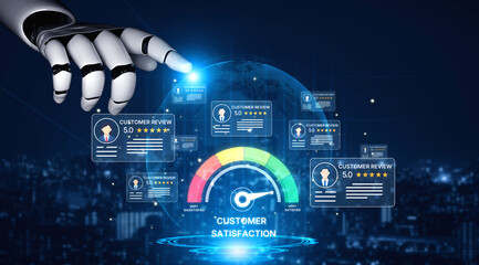 Fototapeta na wymiar AI analyzes customer reviews using smart sentiment tools and real-time feedback evaluation to improve satisfaction and brand trust. Artificial intelligence spline