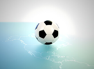 Naklejka premium Classic white and black soccer ball centered on a gradient background with cracks
