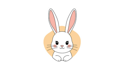 Obraz premium Adorable white rabbit head with long ears and pink cheeks inside an orange circle on a clean white background for children.