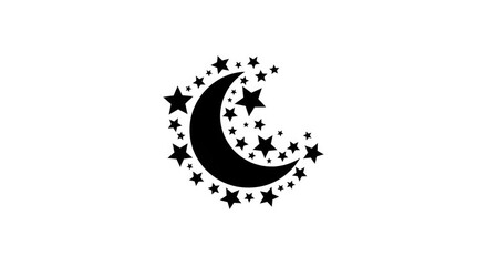 Fototapeta premium Crescent moon, starry night, celestial icon, black silhouette, astronomy symbol