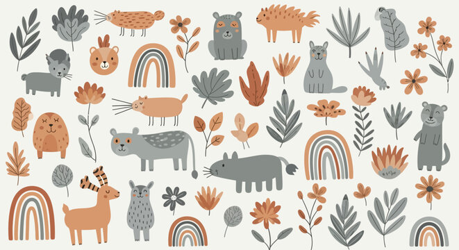Colorful illustration of various animals.