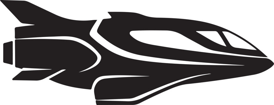 Futuristic spaceship, sleek spacecraft, black vector icon, sci-fi transportation
