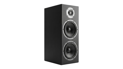 Naklejka premium Black three-way speaker isolated PNG on transparent background, audio equipment for home entertainment and professional sound systems