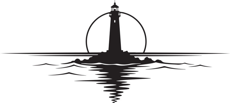 Lighthouse silhouette, nautical icon, black vector graphic, lighthouse illustration