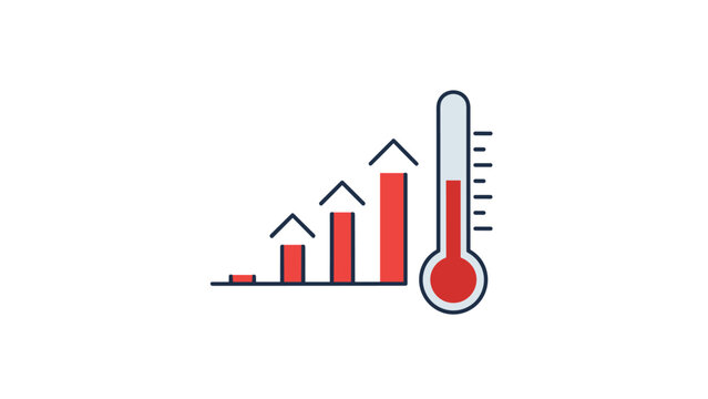 Combination of a rising bar chart and a thermometer icon with red level represents high growth or increasing temperatures.