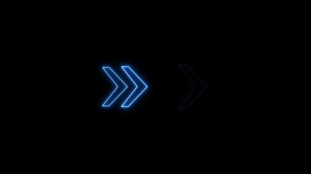 White arrow moving right on Black background.Animated looping swipe Right arrow pointing. Directional arrow loop animation.