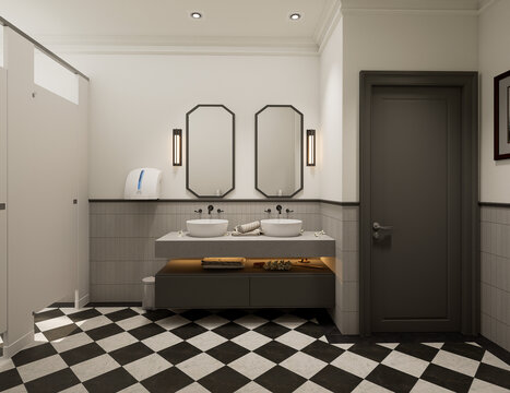 3d render toilet in hotel design