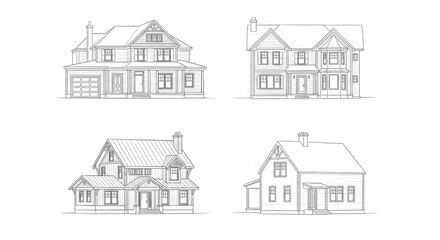 Obraz premium Architectural sketches of victorian houses a detailed line drawing collection