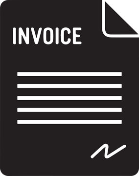 Invoice document icon depicts a formal billing statement with a signature line for professional financial transactions.
