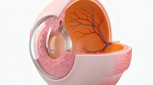 Detailed cross-section of the human eye, showcasing its intricate anatomy and biological structures