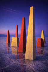 Naklejka premium Towering obelisks in remote locations