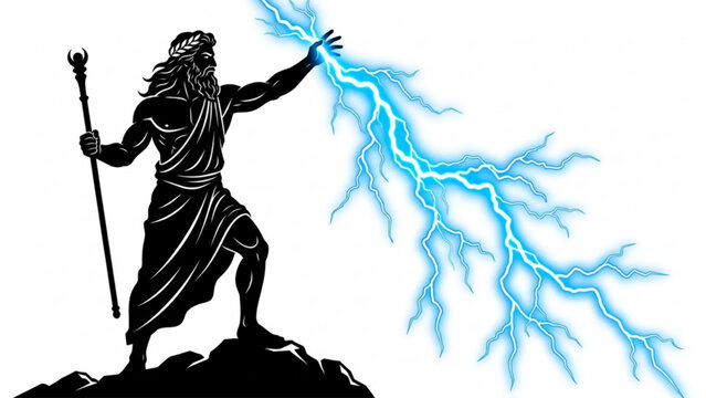  Greek God Zeus Holding Lightning Bolt Silhouette Illustration