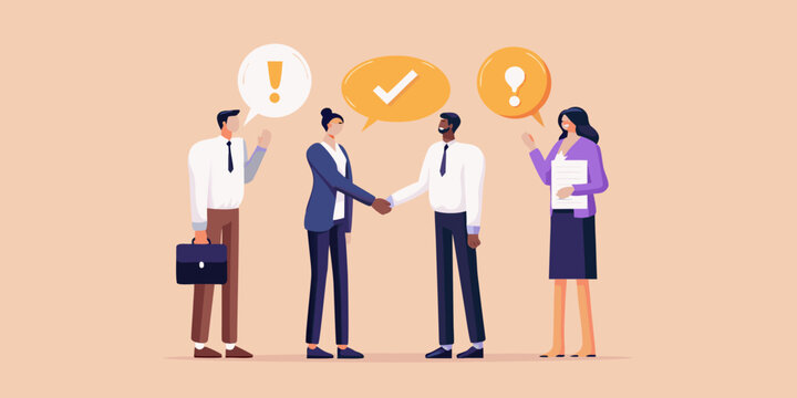 Business colleagues discussing ideas and finalizing a deal with a handshake