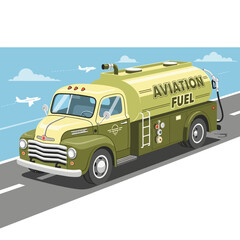 Fototapeta premium Vintage Aviation Fuel Truck Refueling at Airport