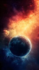 Fototapeta premium Planet in Vibrant Nebula with Starry Sky space galaxy