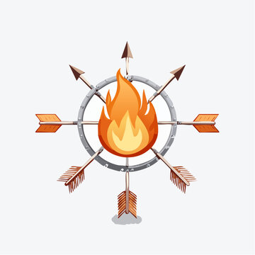 Stylized fantasy fire emblem with arrows and metal ring vector