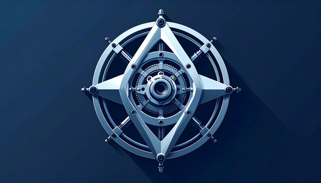 Floyd rose tremolo system as a silver geometric shape on dark blue background capturing the technical complexity of metal guitar generative AI